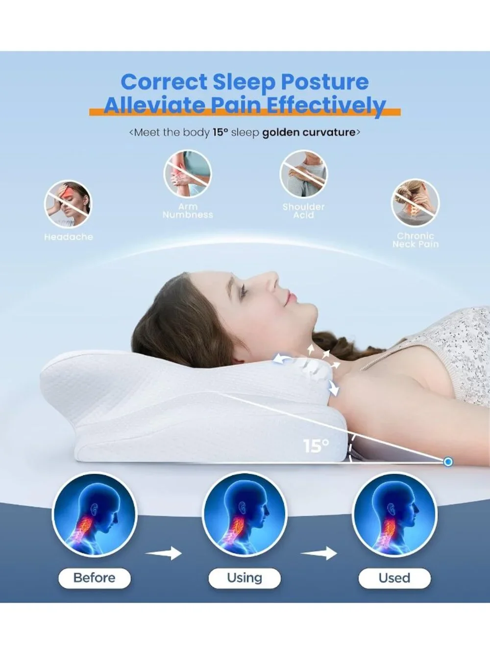 〽️Cooling Pillow Neck Support Adjustable Cervical Contour Memory Foam Bed New